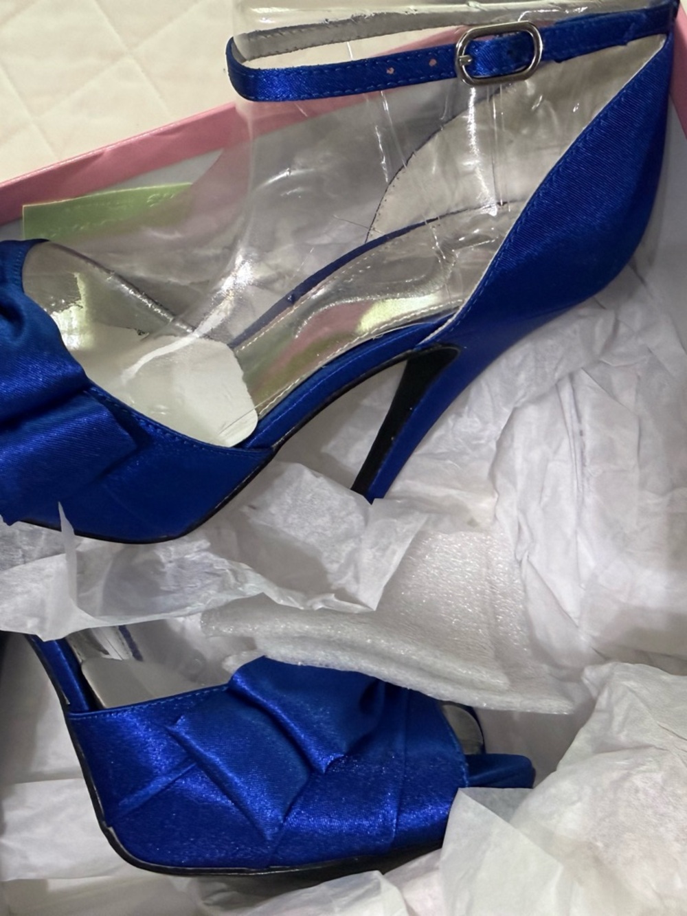 Nina Royal Blue Satin Peep-Toe  Heels